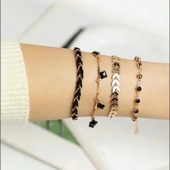 4 pcs black color thin chain bracelet - Picture 5 of 5